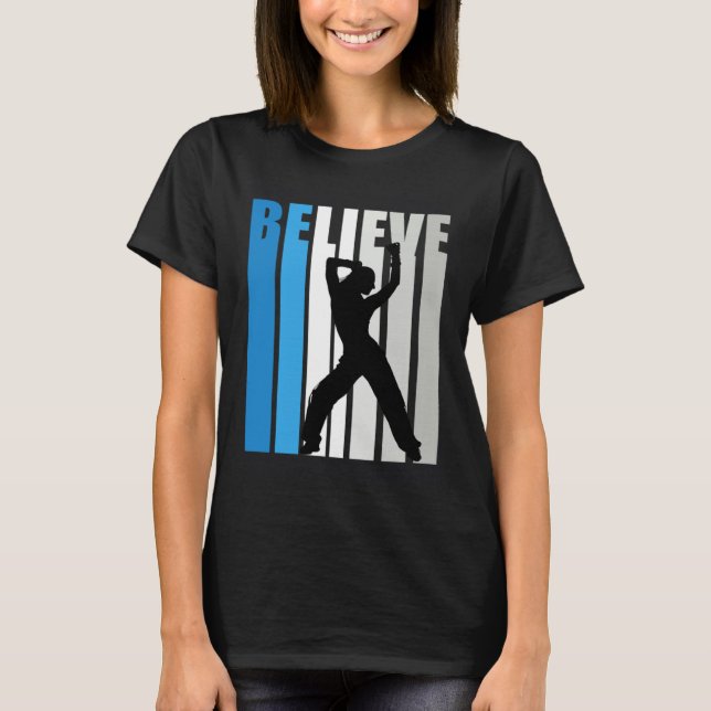 Blue Womens Believe Dance Motivational Retro Graph T Shirt (Framsida)