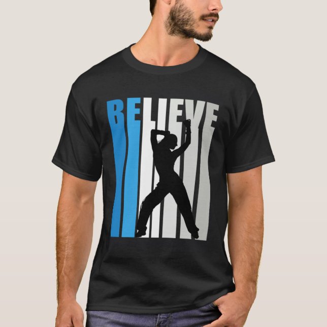 Blue Womens Believe Dance Motivational Retro Graph T Shirt (Framsida)