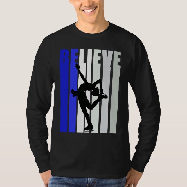 Blue Womens Believe Ice Skating Inspirational Squa T Shirt (Framsida)