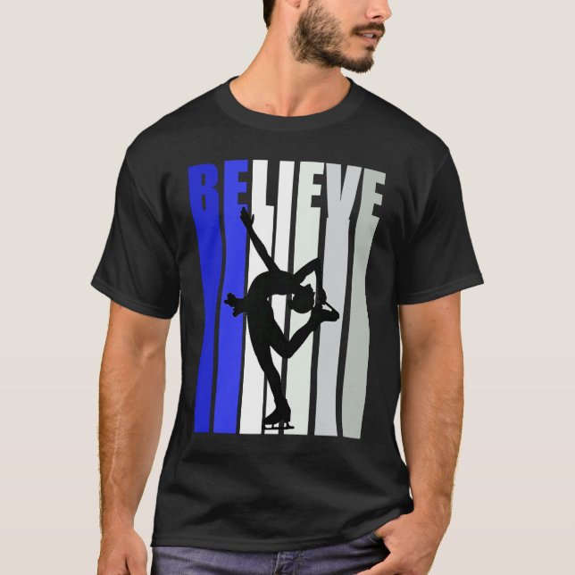 Blue Womens Believe Ice Skating Inspirational Squa T Shirt (Framsida)