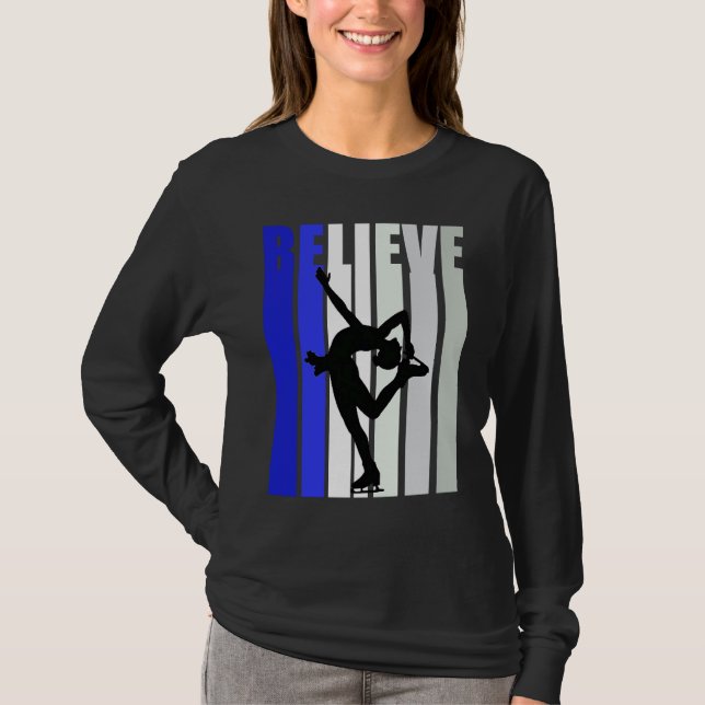 Blue Womens Believe Ice Skating Inspirational Squa T Shirt (Framsida)