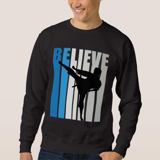 Blue Womens Believe Jiu Jitsu Motivational Retro G Lång Ärmad Tröja (Framsida)
