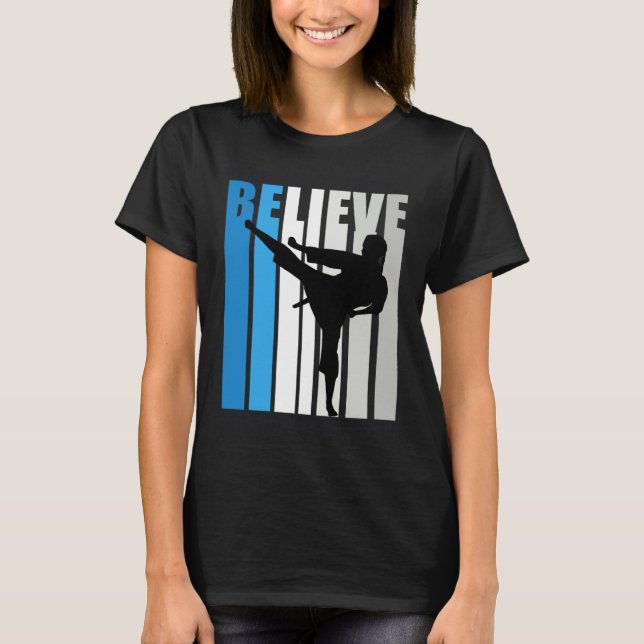 Blue Womens Believe Jiu Jitsu Motivational Retro G T Shirt (Framsida)