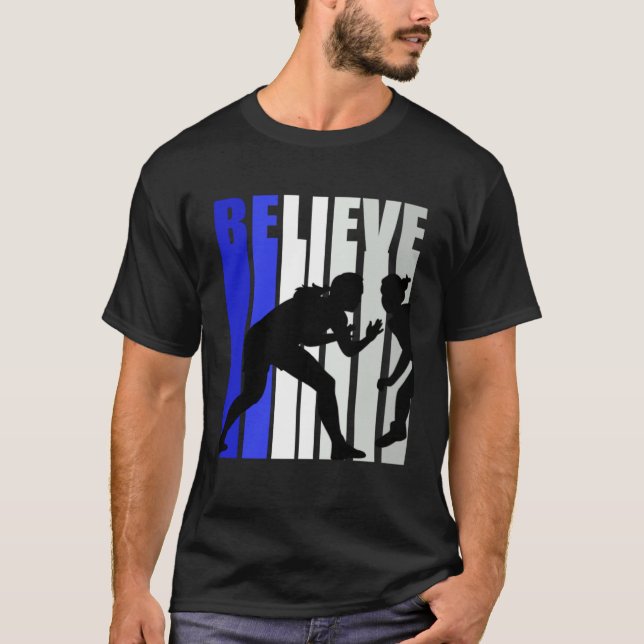 Blue Womens Believe Wrestling Inspirational Squad  T Shirt (Framsida)