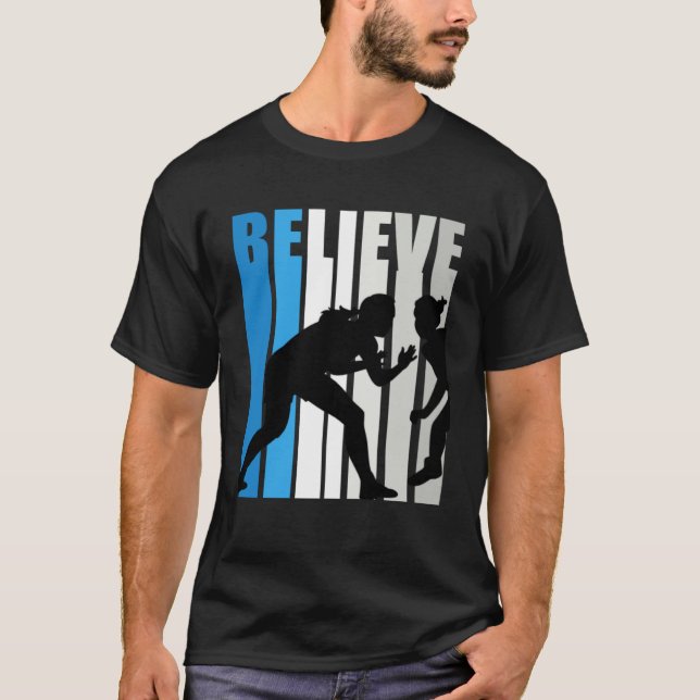 Blue Womens Believe Wrestling Motivational Retro G T Shirt (Framsida)