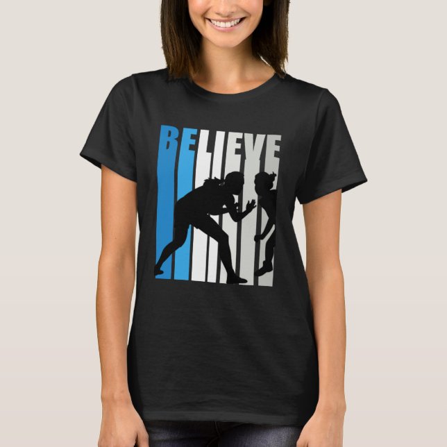 Blue Womens Believe Wrestling Motivational Retro G T Shirt (Framsida)