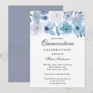 Blue Wonderland Grått Flower Quinceanera Inbjudan