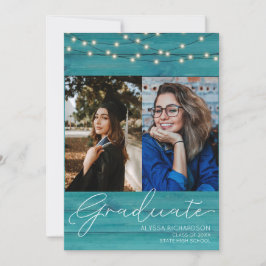 Blue Wood 2 Photo Handwritin Typography Studenten Inbjudningar