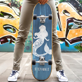 Blue Wood Beach Havsfruskkundnamn Mini Skateboard Bräda 18,5 Cm