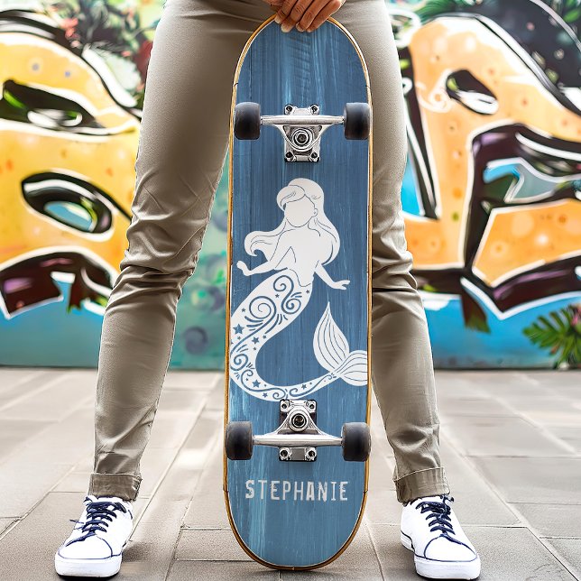 Blue Wood Beach Mermaid Anpassat Namn Mini Skateboard Bräda 18,5 Cm (Skapare uppladdad)