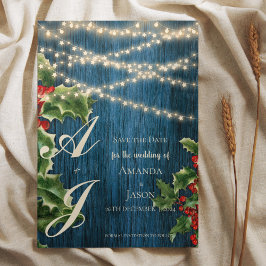 Blue Wood Monogram jul Bröllop spara datum Meddelande Vykort