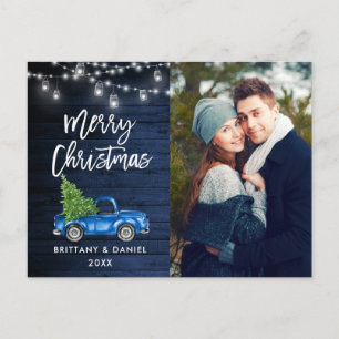 Blue Wood Push Script Lastbil Ljus jul Vykort