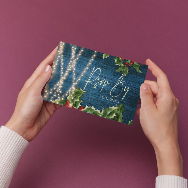 Blue Wood String Ljus Bröllop OSA jul (Blue Wood String Lights Christmas Wedding RSVP )