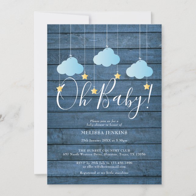 Blue Wood Twinkle Twinkle Oh Baby Baby Shower Inbjudningar (Framsida)
