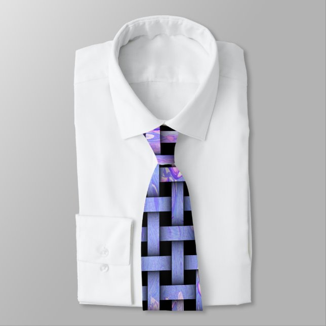 Blue Wooden Weave Mönster Tie Slips (Bunden)