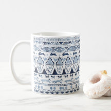 Blue Woodland Animal Fox Rabbit Mönster Folk Art