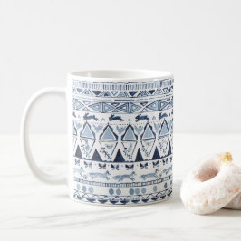 Blue Woodland Animal Fox Rabbit Mönster Folk Art Kaffemugg