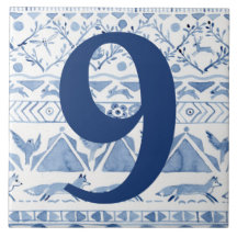 Blue Woodland Animal Ikat House Adress nummer 9
