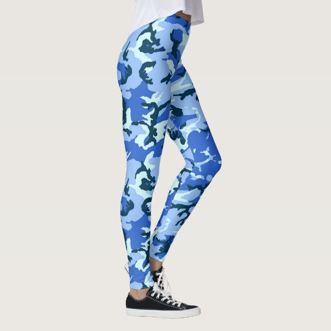 Blue Woodland Camouflage Military Mönster Leggings (Höger)