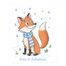 Blue Woodland Cheeky Fox Playful Doodle Animal