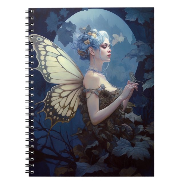 Blue Woodland Fairy Fantasy Art Anteckningsbok (Framsidan)