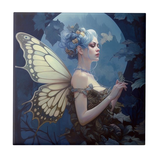 Blue Woodland Fairy Fantasy Art Kakelplatta (Framsidan)
