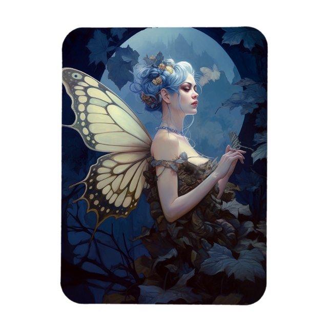 Blue Woodland Fairy Fantasy Art Magnet (Vertikal)