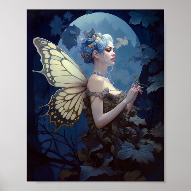 Blue Woodland Fairy Fantasy Art Poster (Framsidan)