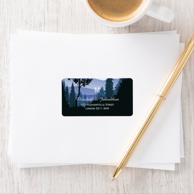 Blue Woodland Forest, Rustic Bröllop Adressetikett (Insitu)