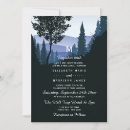 Blue Woodland Forest, Rustic Bröllop Inbjudningar