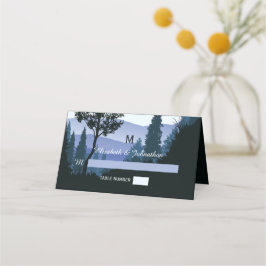Blue Woodland Forest, Rustic Bröllop Placeringskort