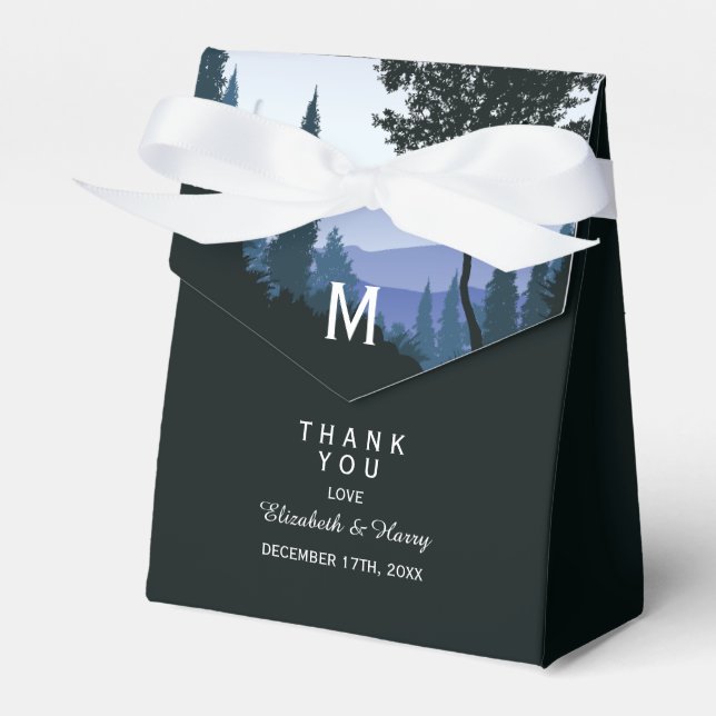 Blue Woodland Forest, Rustic Bröllop Presentaskar (Framsidan Sidan)