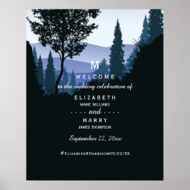 Blue Woodland Forest, Rustic Bröllop Welcome Poster