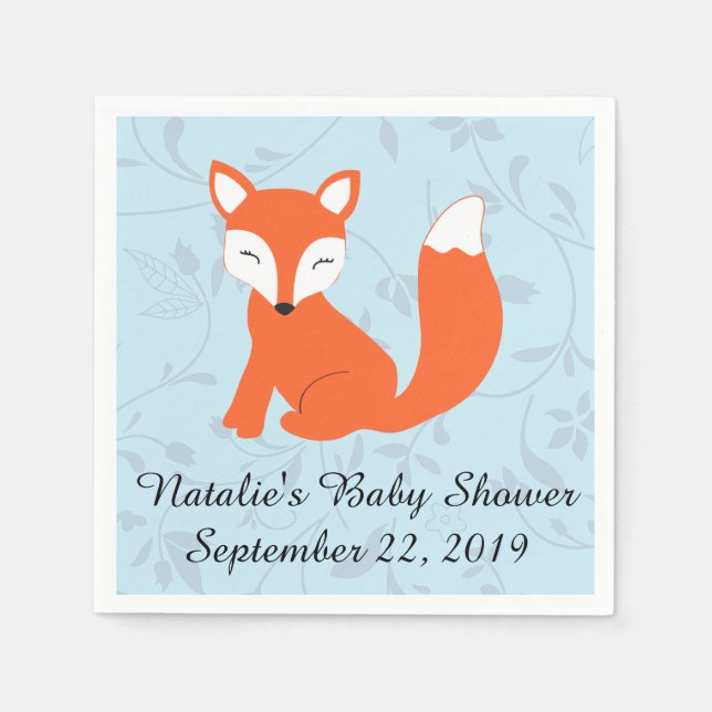 Blue Woodland Fox Baby Shower Pappersservett (Framsidan)