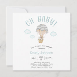 Blue Woodland Nalle Bunny Baby Shower Inbjudningar