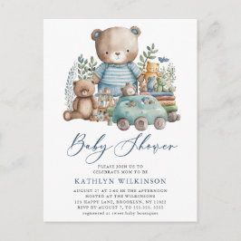 Blue Woodland Vi kan knappt vänta på pojkbabyskor Inbjudan Vykort