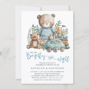 Blue Woodland Vi kan knappt vänta på pojkbabyskor Inbjudningar