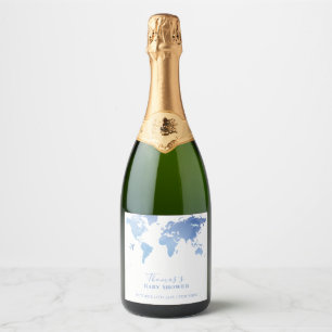 Blue World Map Travel Äventyr Baby Shower