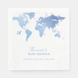 Blue World Map Travel Äventyr Baby Shower Pappersservett