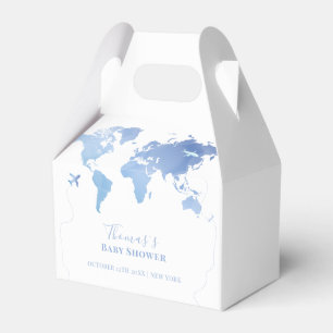Blue World Map Travel Äventyr Baby Shower Presentaskar