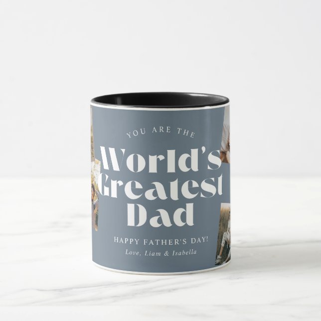 Blue World's Greatest Dad 6 Foto Collage Mugg (Center)