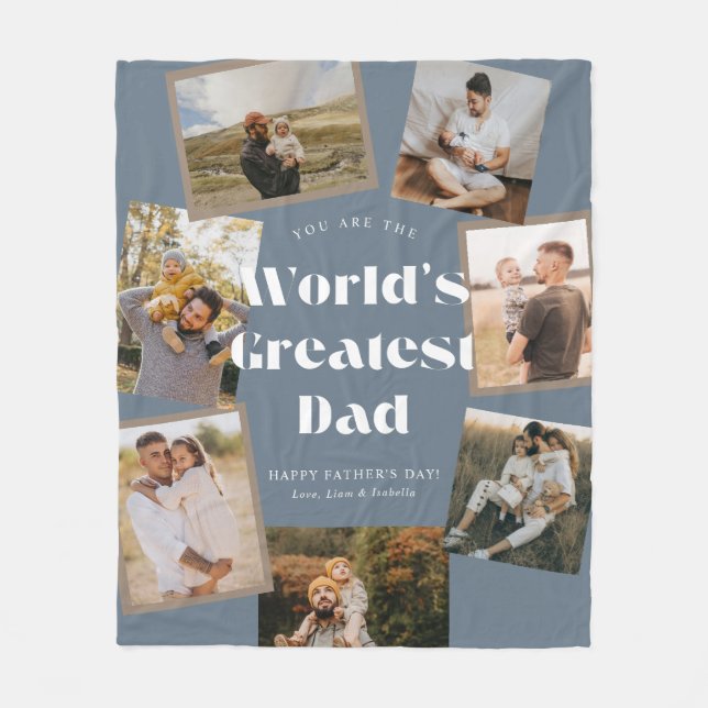 Blue World's Greatest Dad 7 Foto Collage Fleecefilt (Framsidan)