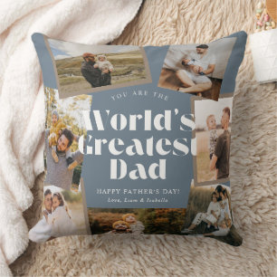Blue World's Greatest Dad 7 Foto Collage Kudde
