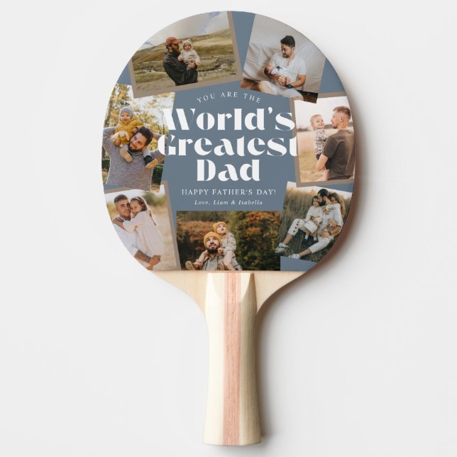 Blue World's Greatest Dad 7 Foto Collage Pingisracket (Framsidan)