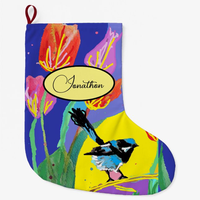 Blue Wren Australian Bird Birds-juljakt Stor Julstrumpa (Framsidan)