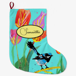 Blue Wren Australian Bird Birds-juljakt Stor Julstrumpa