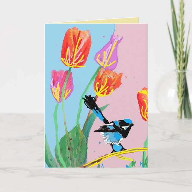 Blue Wren Australian wens Birthday Card Kort (Framsida)