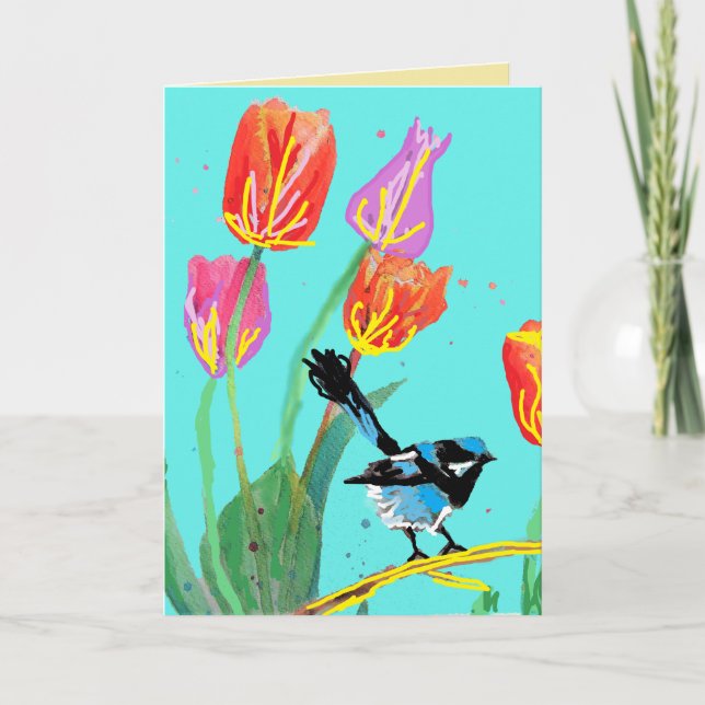 Blue Wren Australian wens Birthday Card Kort (Framsida)