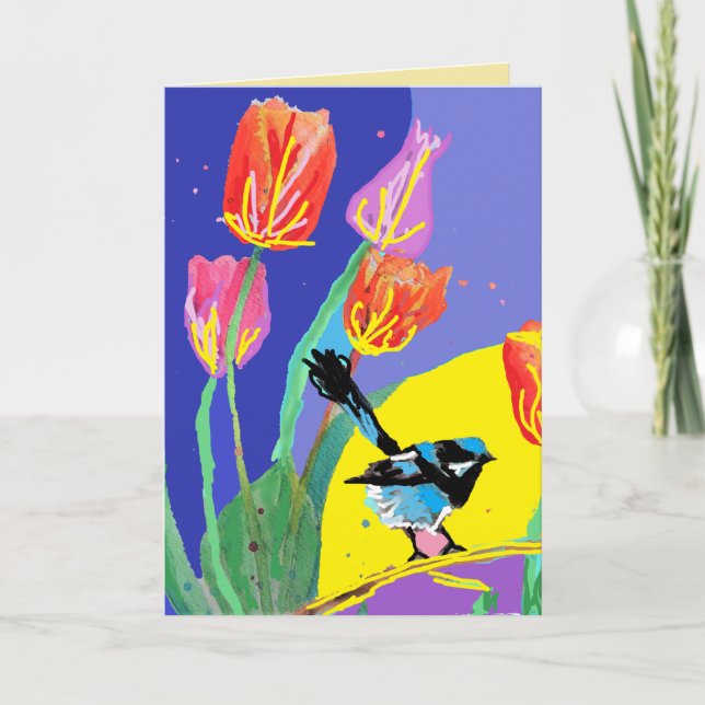 Blue Wren Australian wens Birthday Card Kort (Framsida)