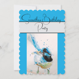 Blue Wren Watercolor Födelsedagsfest inbjudan